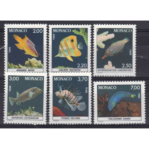 Monaco 1988 :  Faune : Poissons Du Musée Océanographique De Monaco - Série Entière De 6 Timbres Neufs ** Cote 16 ¿