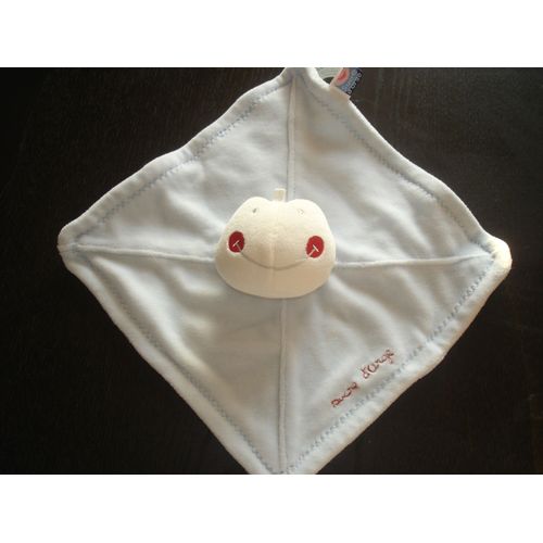 Doudou Carré Plat Bleu Grenouille Blanche - Sucre D'orge - 20x20 Cm