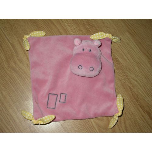 Doudou Peluche Hippopotame Plat Tigex Flußpferd Hippopotamus Rose Fille Noeuds Jaune Vichy Carré