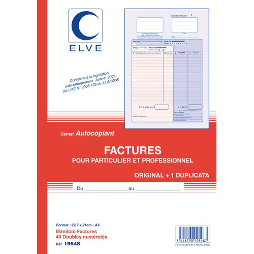Elve Manifold "Facturier: Auto-Entrepreneurs", 40 Feuillets