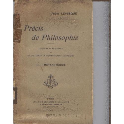 Précis De Philosophie Tome Iii Métaphysique
