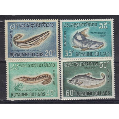 Laos 1967 : Poissons : Ophicephalus Micropeltes / Pangasianodon Gigas / Mastocembulus Armatus / Notopterus - Série Entière De 4 Timbres Neufs **