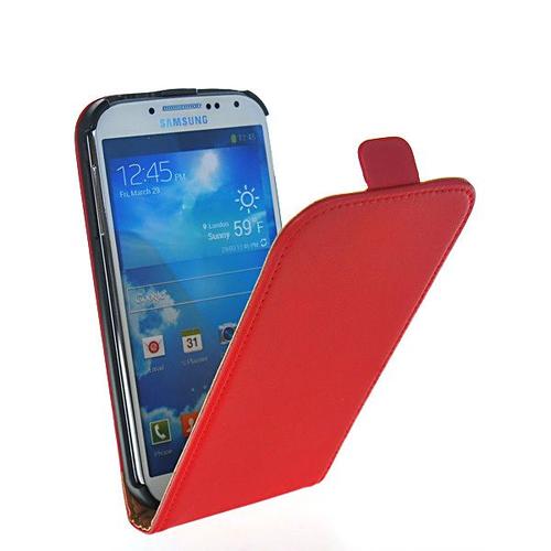 Etui Flip Case Housse Verticale Pochette A Rabat Coque Clapet En Simili Cuir Rouge Pour Samsung Gt-I9500 I9505 Galaxy S4