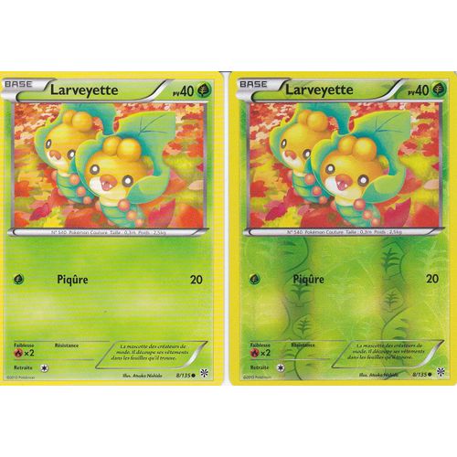 2 Cartes Pokemon - Larveyette - 8/135  - 1 Reverse + 1 Standart - Tempete Plasma