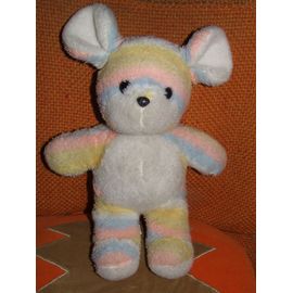 Souris Nounours Doudou Arc En Ciel Multicolore Pastel Peluche De 35 Cm + Oreilles De 7 Cms