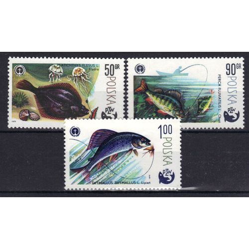 Pologne 1979 : Centenaire De La Pêche Sportive Polonaise : Protection De La Nature : Limande / Perche / Ombre / Saumon / Truite / Brochet / Carpe / Silure - Série Entière De 8 Timbres Neufs **