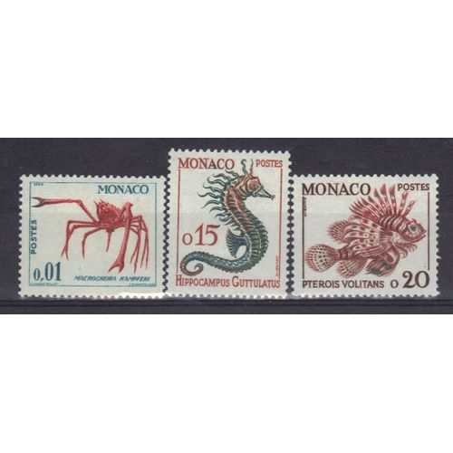 Monaco 1960 : Crabe "Macrocheira Kampferi" / Hippocampe / Racasse Volante - Série De 3 Timbres Neufs *