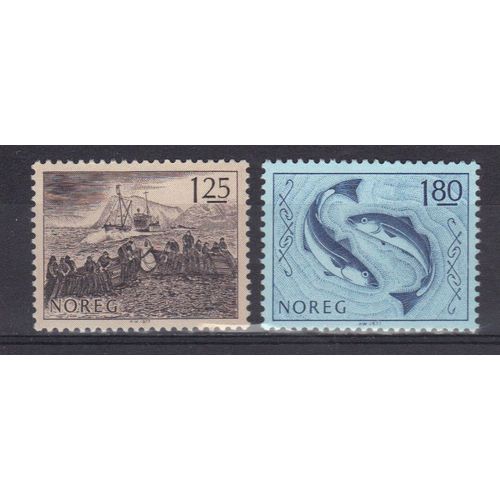 Norvege 1977 : Poissons Et Pêche : Pêche Aux Harengs / Morues Et Hameçons - Série Entière De 2 Timbres Neufs **