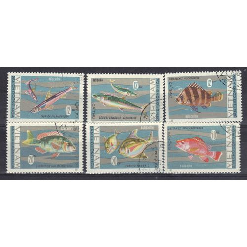 Vietnam Du Nord 1967 : Poissons Divers - Série Entière De 6 Timbres Oblitérés