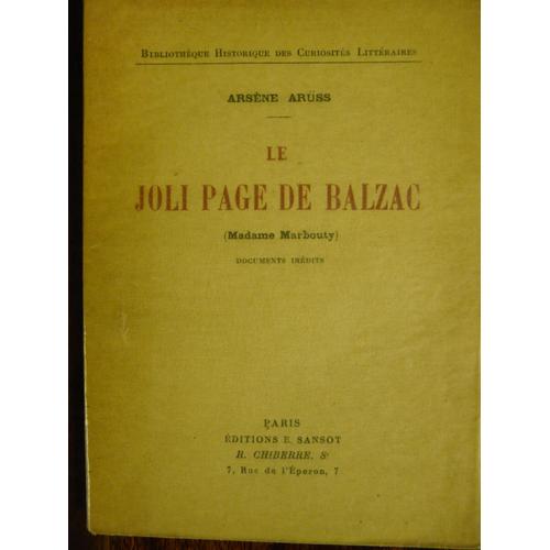 Le Joli Page De Balzac (Madame Marbouty) - Documents Inédits