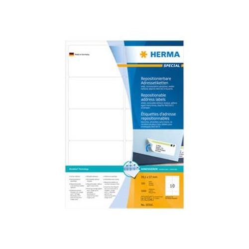 HERMA Special - Etiquettes d'adresse adhésives repositionnables - blanc - 99.1 x 57 mm - 1000 étiquette(s) ( 100 feuille(s) x 10 )