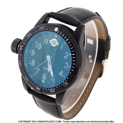 Montre Pour Gaucher - Imposant Boitier Métal Noir Mat Ø 47 Mm - Réf.505