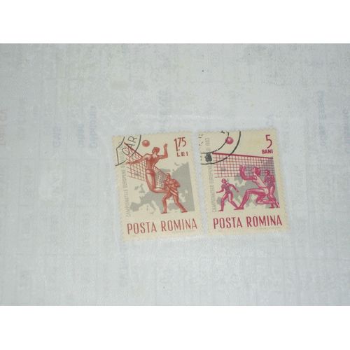 Lot De 2 Timbres Roumains De 1,75 Lei & 5 Bani, Volley-Ball.