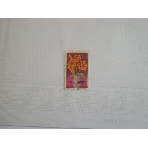 Timbre Roumain De 1 Leu, Fleur Orange Cilium Croceum.