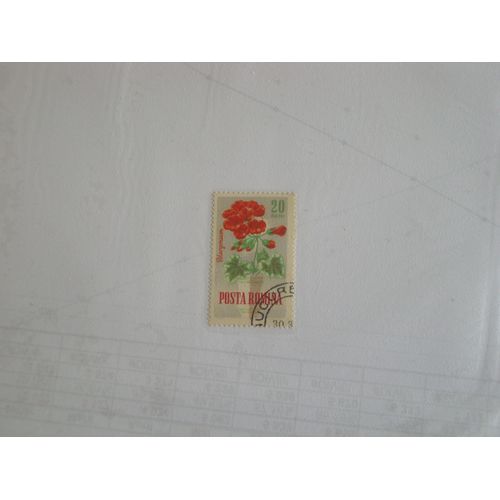 Timbre Roumain De 20 Bani, Fleur Rouge Pelargonium.
