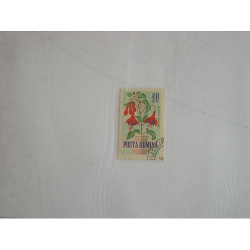 Timbre Roumain De 40 Bani, Fleur Rouge Fuchsia Gracilis.