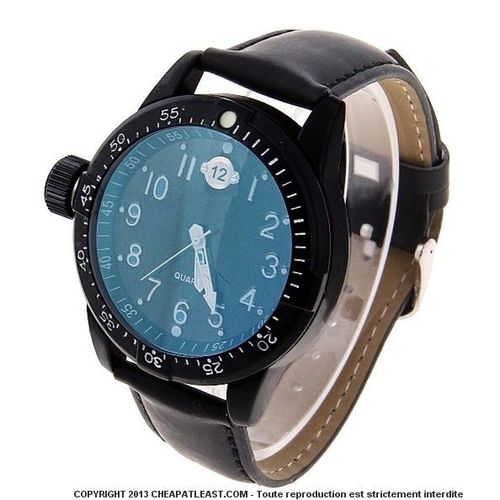 Montre Pour Gaucher - Imposant Boitier Métal Noir Brillant Ø 47 Mm - Réf.505