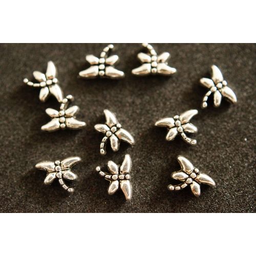 Lot De 10 Perles Metal Forme Libellule 7 Mm