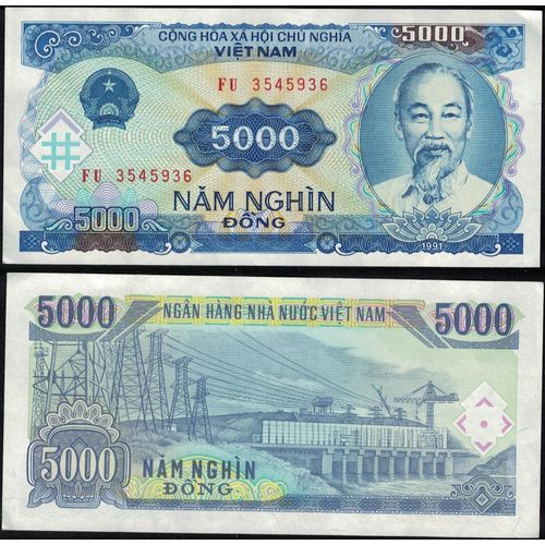 Vietnam 1991 Billet De Banque Banknote Bill 5000 Dong Ho Chi Minh Barrage Électrique Su