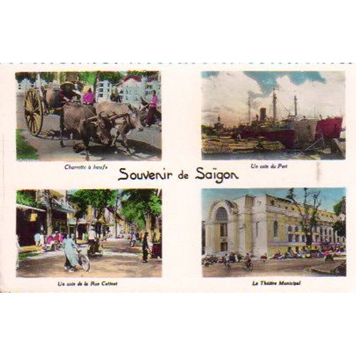 Carte Postale Du Vietnam, Saïgon : Bateau, Boeufs, Rues Animées *