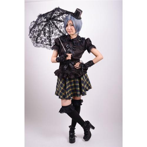 Black Sugar Ombrelle Noir Dentelle Gothique Émo Lolita Déguisement Cosplay Costume Motif Rose Parapluie