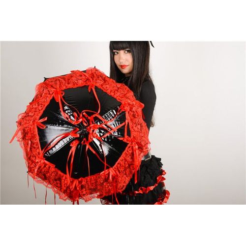 Black Sugar Ombrelle Noir Dentelle Rouge Lacet Rouge Gothique Émo Lolita Déguisement Cosplay Costume  Parapluie