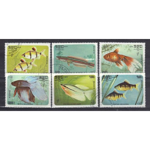Kampuchea 1985 : Faune Aquatique : Poissons - Série De 6 Timbres Oblitérés