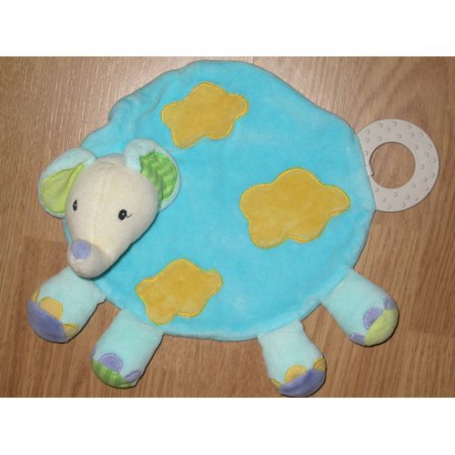 Doudou Baby Fehn Sun Elefant Elephant Plat Bleu Anneau De Dentition Bleu Jaune Baby Sun Peluche