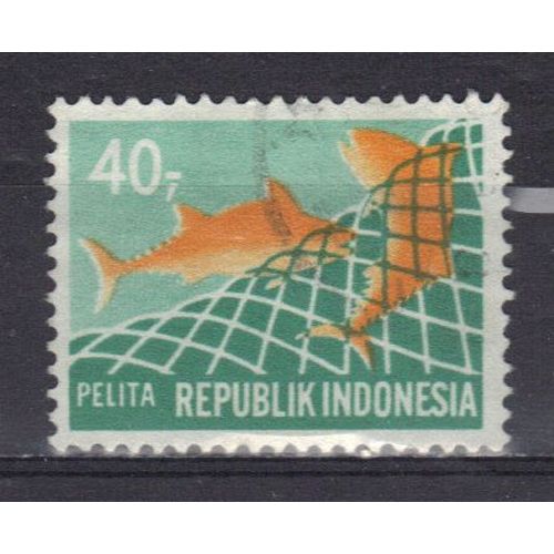Indonesie 1969 : Pêche : Poissons Pris Dans Un Filet - Timbre Oblitéré