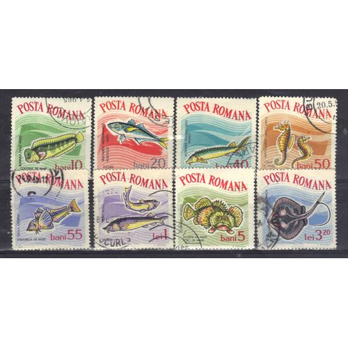 Roumanie 1964 : Poissons De L'aquarium De Constanza - Série Entière De 8 Timbres Oblitérés