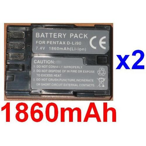Pack de 2 Batteries Pour PENTAX D-LI90 DLI90 DSLR K7 K-7 **1860mAh**