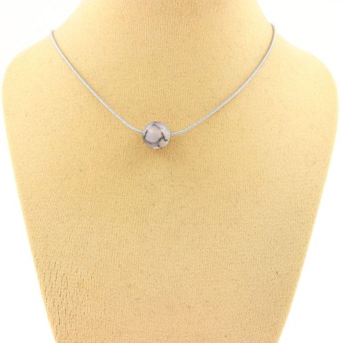 Collier 1 Perle Agate Veines De Dragon 8 Mm. Chaine En Acier Collier Femmes, Hommes. Taille Personnalisable.