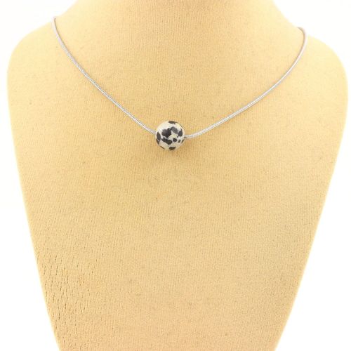 Collier 1 Perle Jaspe Dalmatien 8 Mm. Chaine En Acier Inoxydable. Collier Femmes, Hommes. Taille Personnalisable.