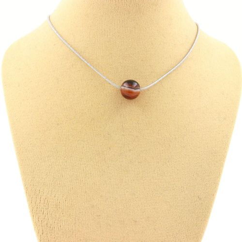 Collier 1 Perle Agate De Rêve 8 Mm. Chaine En Acier Inoxydable. Collier Femmes, Hommes. Taille Personnalisable.