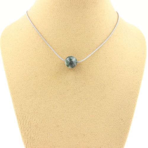 Collier 1 Perle Agate Indienne 8 Mm. Chaine En Acier Inoxydable. Collier Femmes, Hommes. Taille Personnalisable.