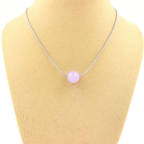 Collier 1 Perle Calcédoine Lavande 8 Mm. Chaine En Acier Inoxydable. Collier Femmes, Hommes. Taille Personnalisable.