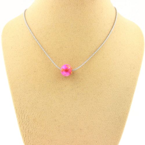 Collier 1 Perle Jaspe Rose Jaune 8 Mm. Chaine En Acier Inoxydable. Collier Femmes, Hommes. Taille Personnalisable.