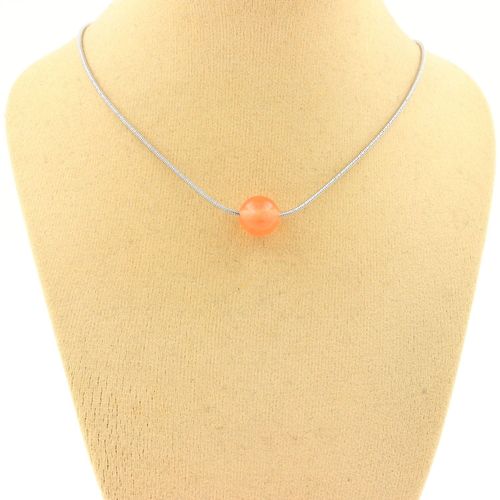 Collier 1 Perle Calcédoine Orange 8 Mm. Chaine En Acier Inoxydable. Collier Femmes, Hommes. Taille Personnalisable.