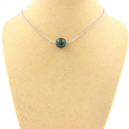 Collier 1 Perle Malachite Du Congo Qualité 7a 8 Mm. Chaine En Acier Collier Femmes, Hommes. Taille Personnalisable.
