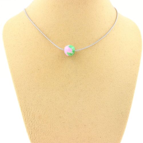 Collier 1 Perle Jaspe Rose Vert 8 Mm. Chaine En Acier Inoxydable. Collier Femmes, Hommes. Taille Personnalisable.