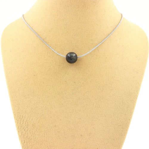 Collier 1 Perle Oeil De Faucon 8 Mm. Chaine En Acier Inoxydable. Collier Femmes, Hommes. Taille Personnalisable.