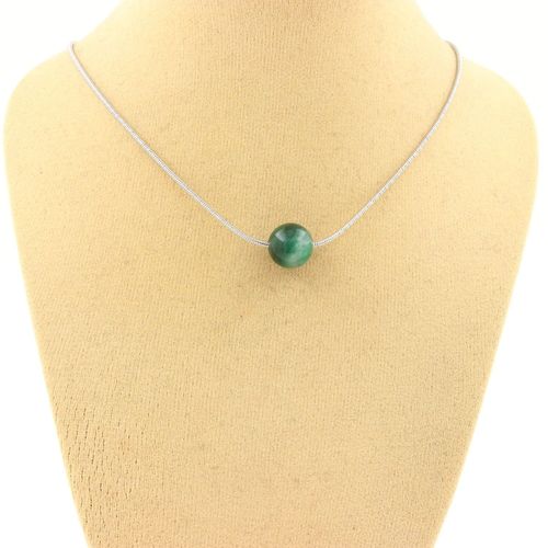 Collier 1 Perle Mica Vert De Tanzanie Qualité 5a 8 Mm. Chaine En Acier Collier Femmes, Hommes. Taille Personnalisable.
