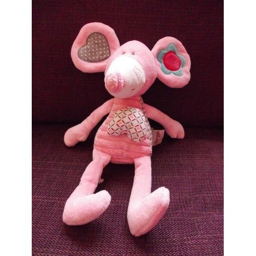 Doudou Musical Peluche Musique  Souris Rose Bengy Amtoys Coeur Fleur