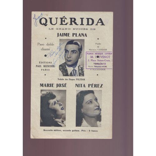Partition Ancienne Querida - Plana ,José Et Perez