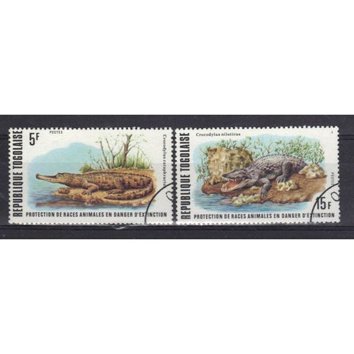 Togo 1977 : Animaux : Protection De Races Animales En Danger D'extinction : Crocodiles - Série Entière De 2 Timbres Oblitérés
