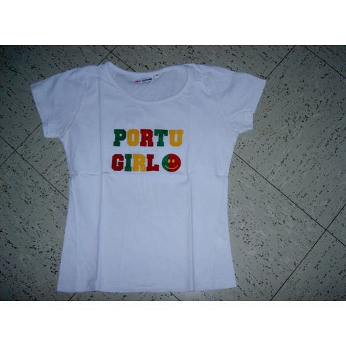 T-Shirt Tee Shirt Manches Courtes Col Rond Blanc Motif Portu Girl Et Smiley Portugal Red Code Taille 16 Ans