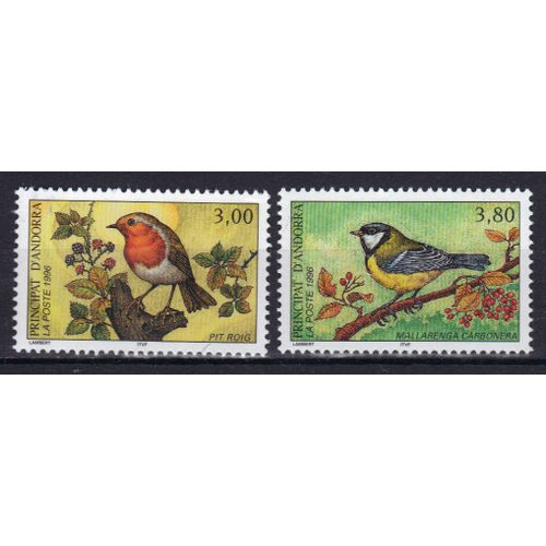 Andorre Francais 1996 : Nature : Faune : Oiseaux : Rouge-Gorge / Mésange Charbonnière - Série Entière De 2 Timbres Neufs **