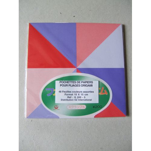 Pochette De 48 Feuilles Papiers Pour Pliage Origami 15x15cm
