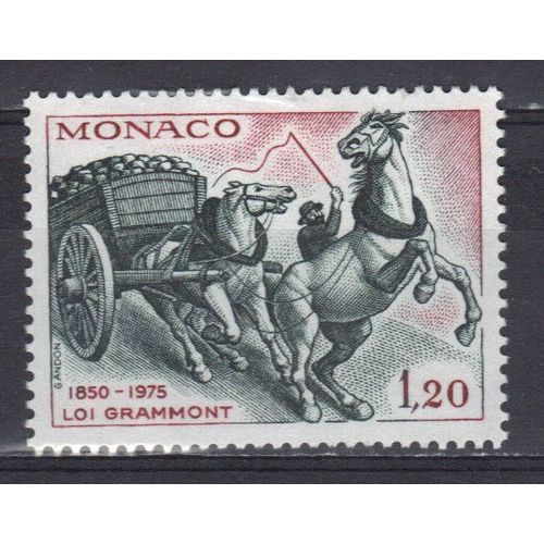 Monaco 1975 : 125è Anniversaire De La Protection Des Animaux (1850) Dite "Loi Grammont" : Mauvais Traitements Du Cheval - Timbre Neuf **