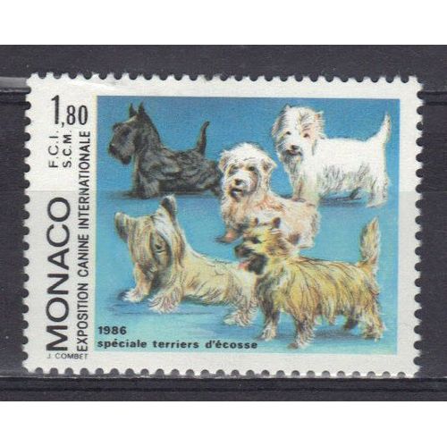 Monaco 1986 : Exposition Canine Internationale " Spéciale Terrier D'ecosse" À Monte-Carlo : Terrier D'ecosse - Timbre Neuf ** Cote 5,50 ¿